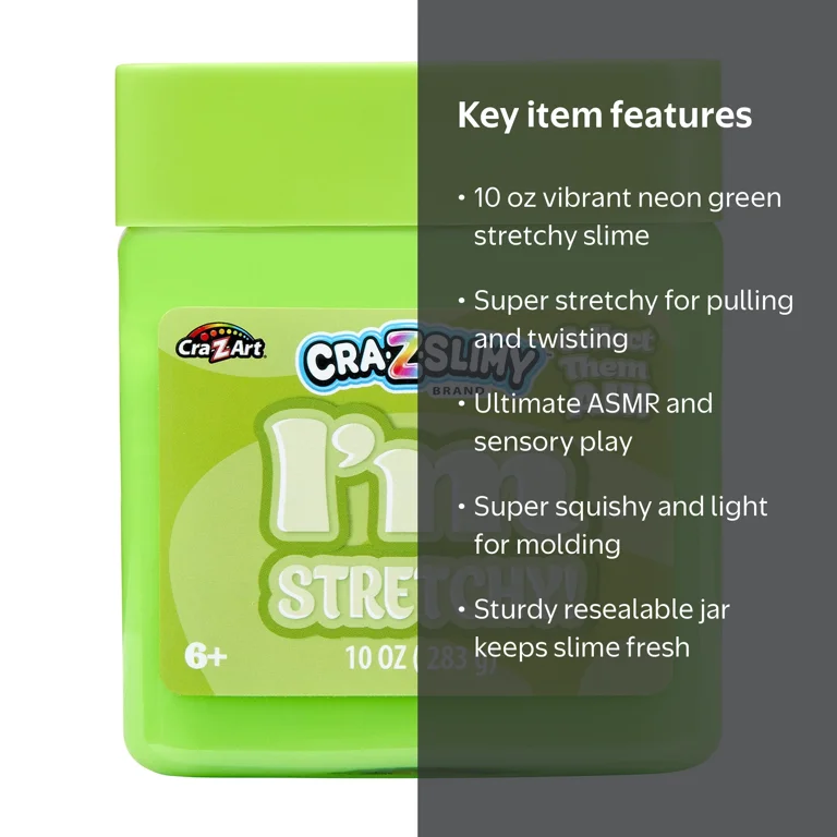 Cra-Z-Slimy - I'm Stretchy Neon Green Slime - 10 oz Jar - Walmart.com