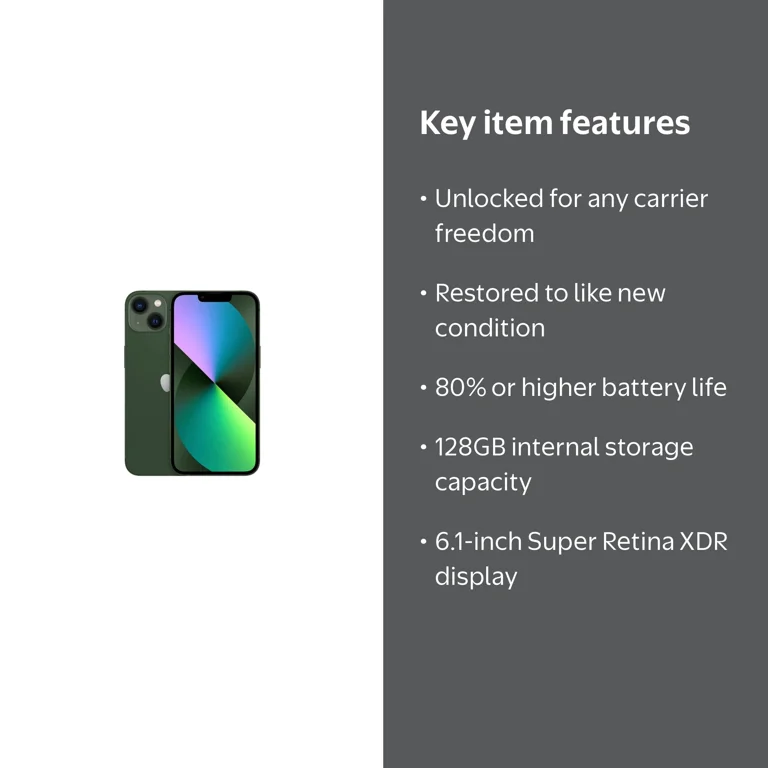 Restored Apple iPhone 13 - Carrier Unlocked - 128 GB Green