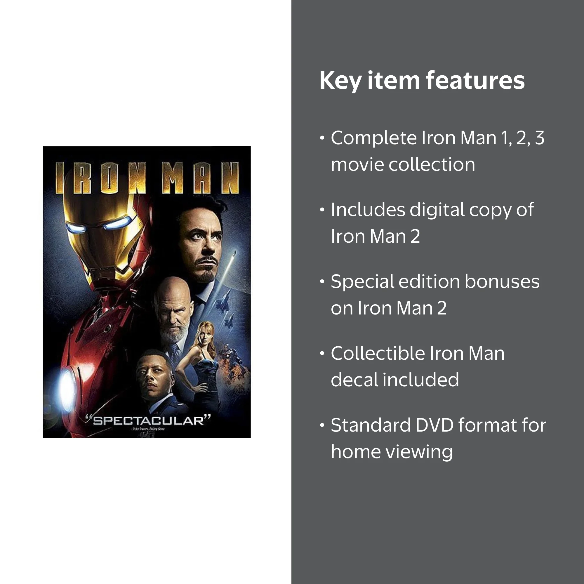 Marvel's Iron Man Complete Superhero Movies 1, 2, 3 DVD Set with