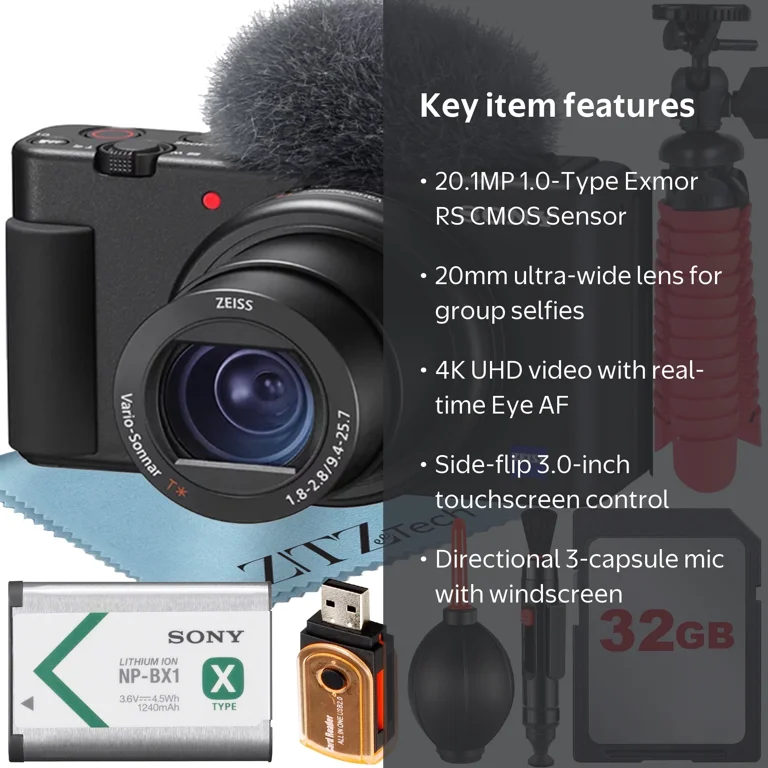 Sony ZV-1F Compact Vlogging Camera with 32GB SanDisk Memory Card