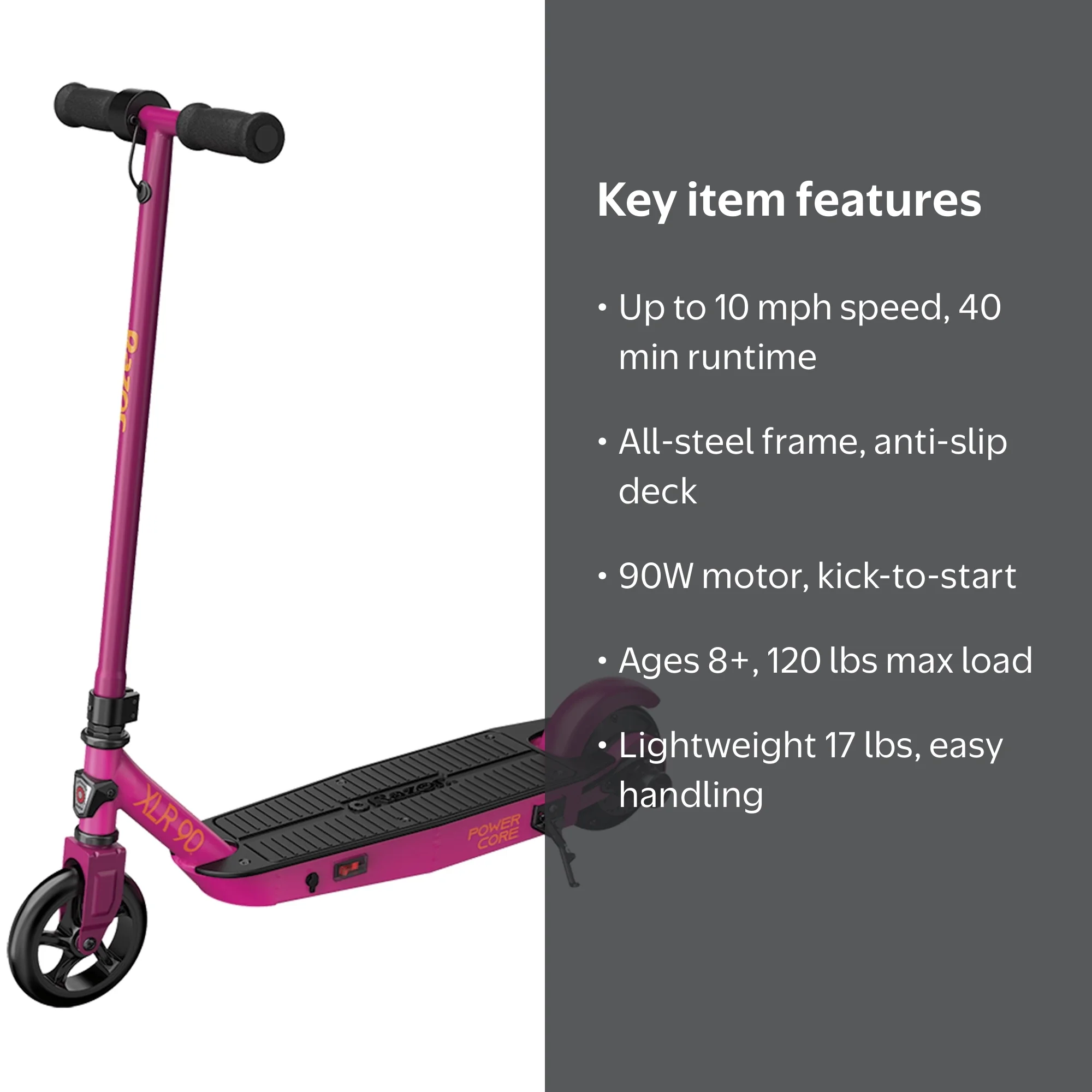 Razor Power Core XLR90 Electric Scooter, Age 8+, 10 Mph, 40-Min