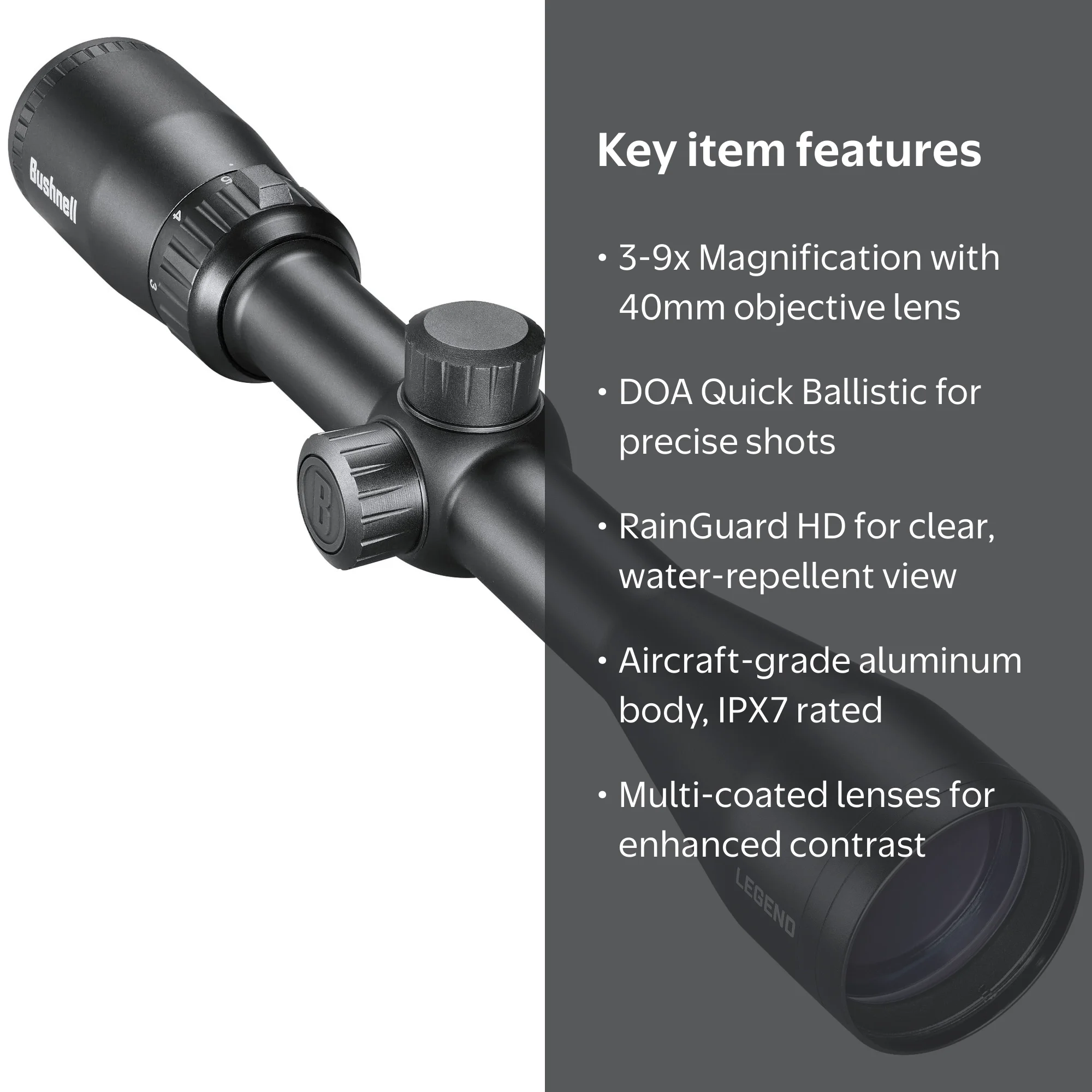Bushnell Legend 3-9x40mm Riflescope Black, Rainguard HD Coating