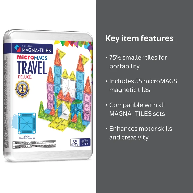 MAGNA-TILES, microMAGS Travel Set Deluxe 55-Piece, 75% Smaller
