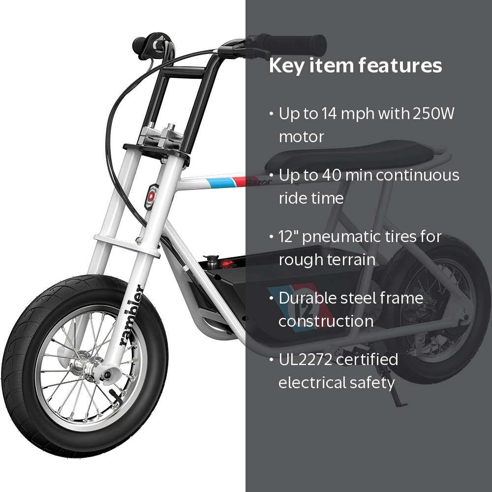 Razor Rambler 12 Seated Electric Scooter- White, up to 14 mph, 12