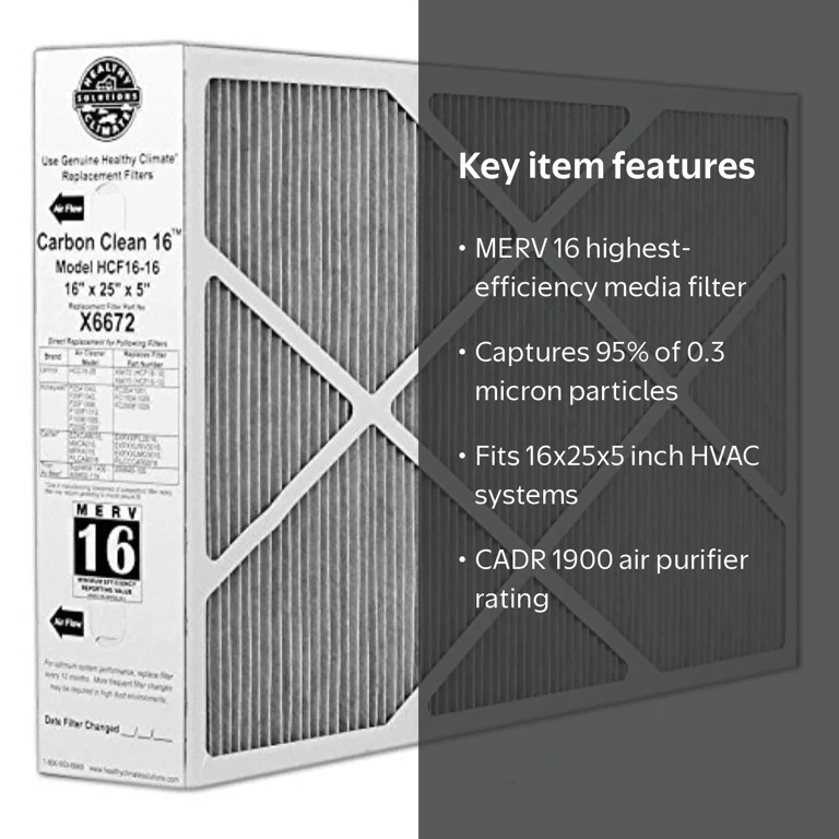 Lennox Healthy Climate Filter 16x25x5 MERV 16 captures 95