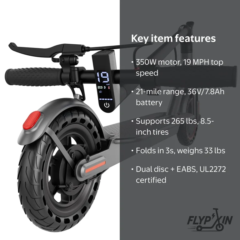 350W Motor Electric Scooter,19 MPH Top Speed, 21-Mile Range, 8.5