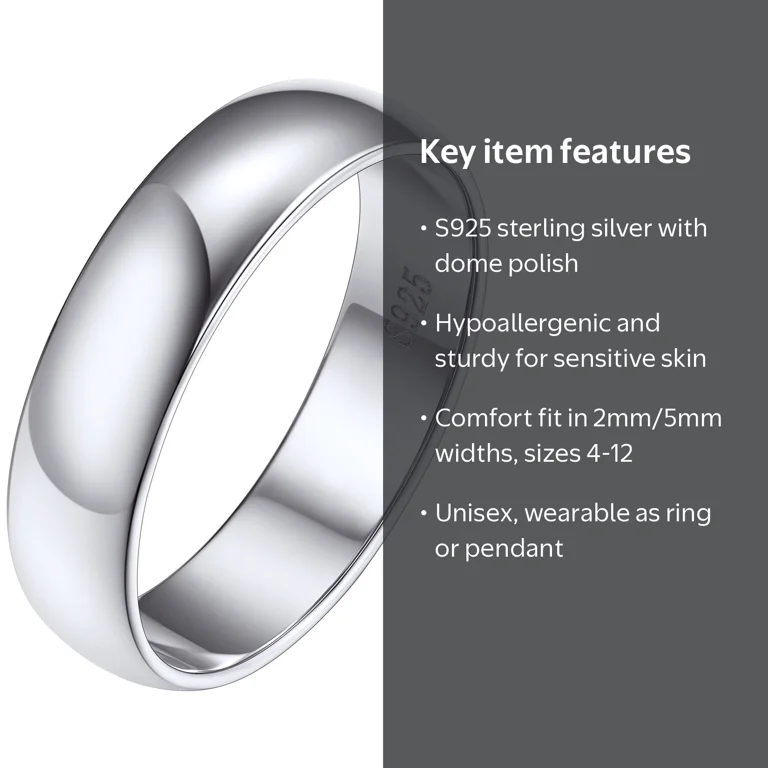 Silvora, 925 Sterling Silver Eternity Band Ring, Size 10, Unisex