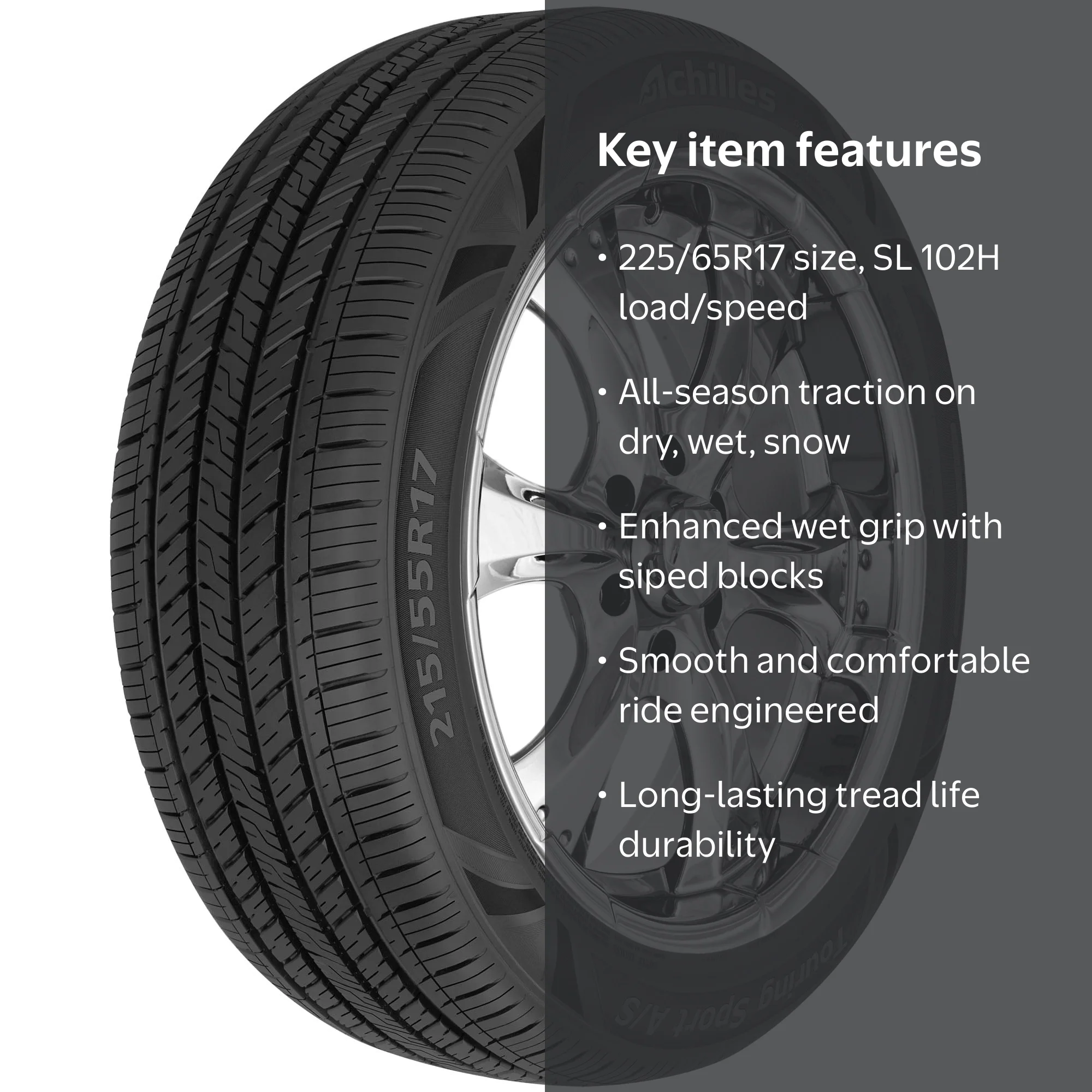 Achilles, Passenger Tire, 225/65R17 102H, All Season - Walmart.com