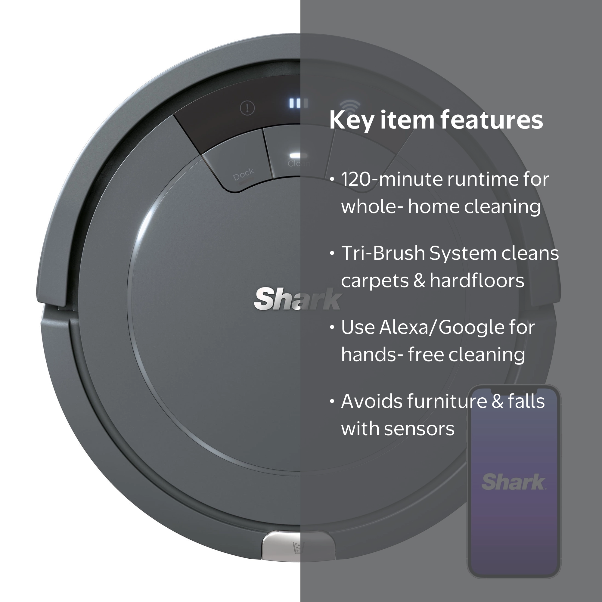 Shark ION Robot Vacuum RV772 with Tri-Brush System, Intelligent Shark ION Robot Vacuum RV772 with Tri-Brush System, Intelligent