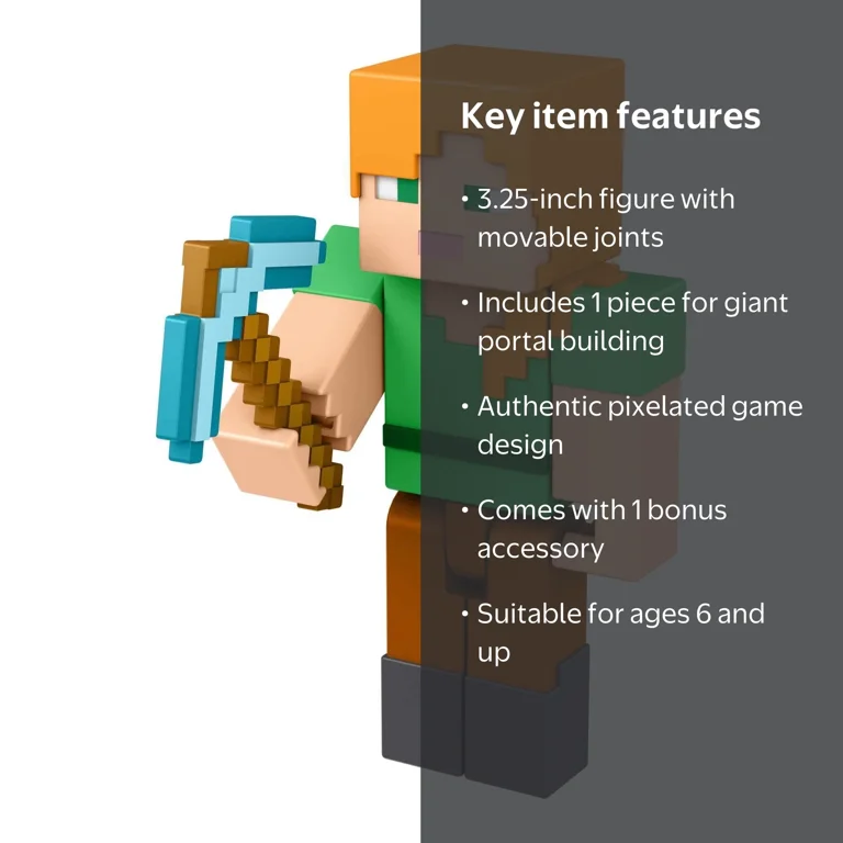 Minecraft Alex Action Figure, 3.25-in, with 1 Build-a-Portal Piece