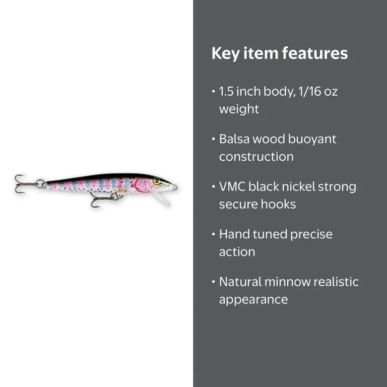 1 ounce rainbow trout lure Rapala Original Floating Lure, is still at it all these years after Lauri Rapala first threw his cork and tinfoil prototype on a Finnish lake in 1936 Rapala Original Floating Minnow 03