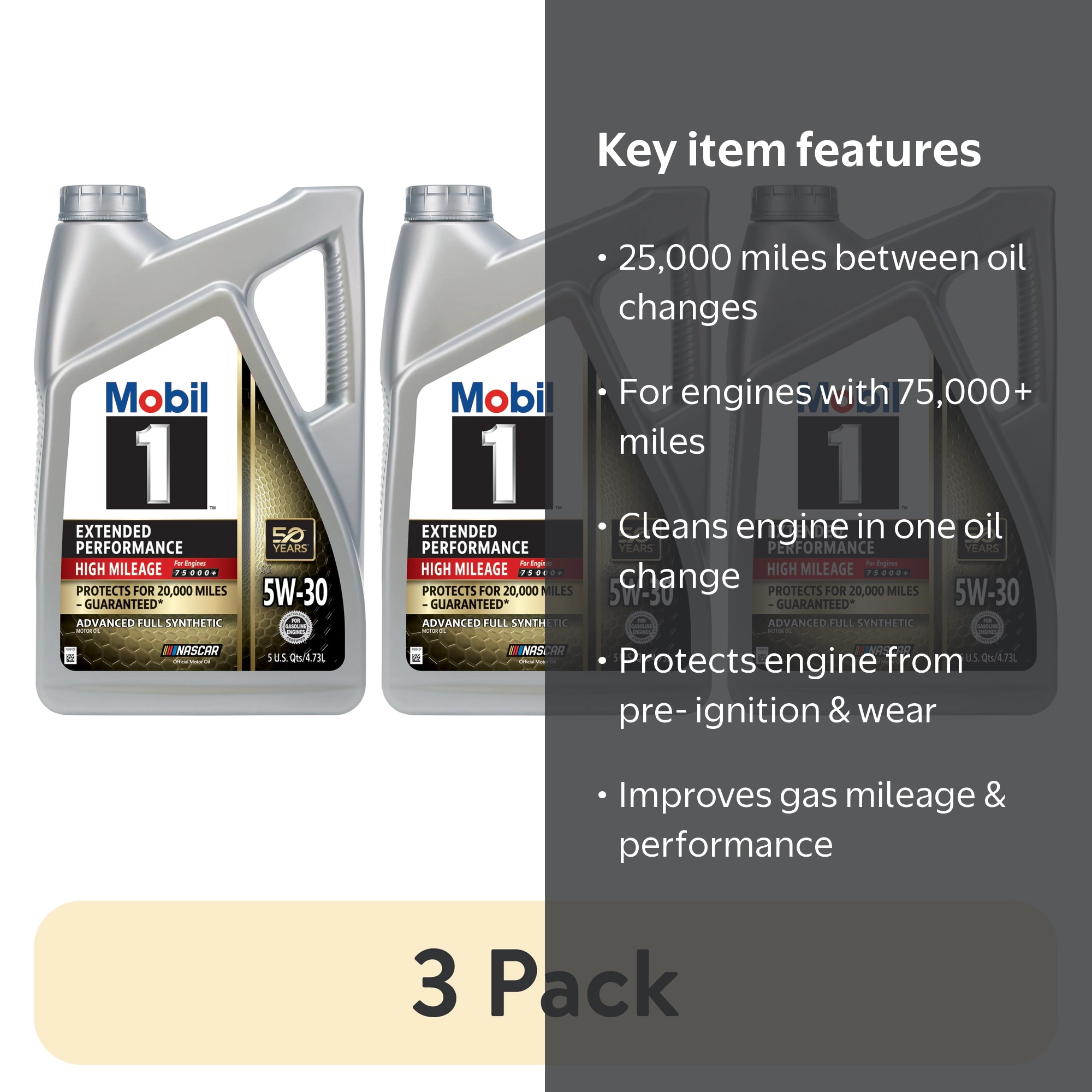 3 pack) Mobil 1 Extended Performance High Mileage Full Synthetic