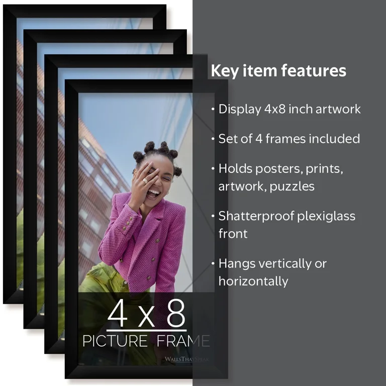 4x8 Black Picture Frame for Puzzles Posters Photos or Artwork, Set