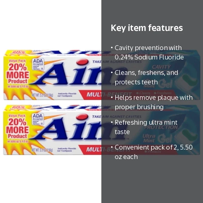 AIM Toothpaste Gel, Cavity Protection, Ultra Mint, Fluoride, 5.50