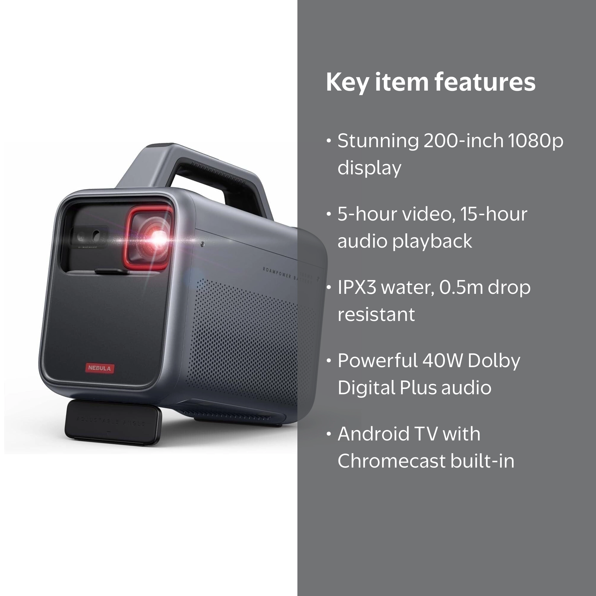 Nebula Mars 3 Bluetooth 1080p 4K DLP Mini Projector, Black, with