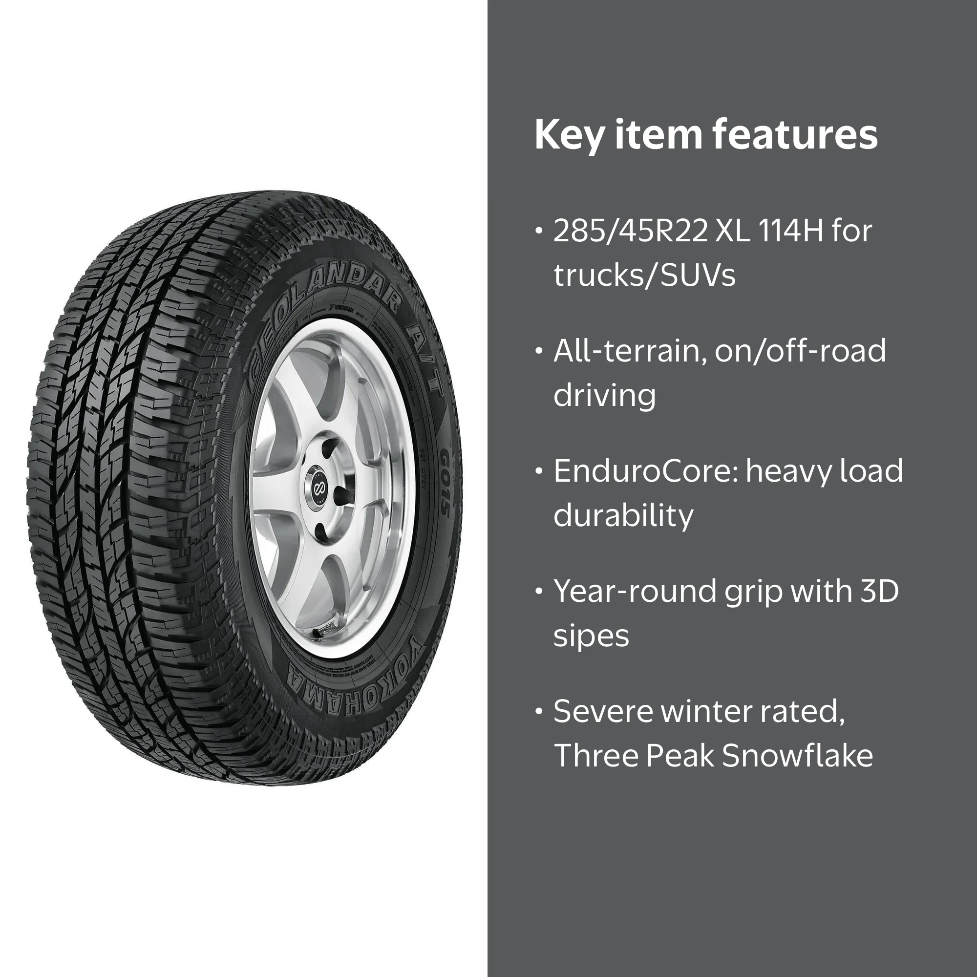 Yokohama Geolandar A/T G015 All-Weather Tire, 285/45R22XL 114H BW