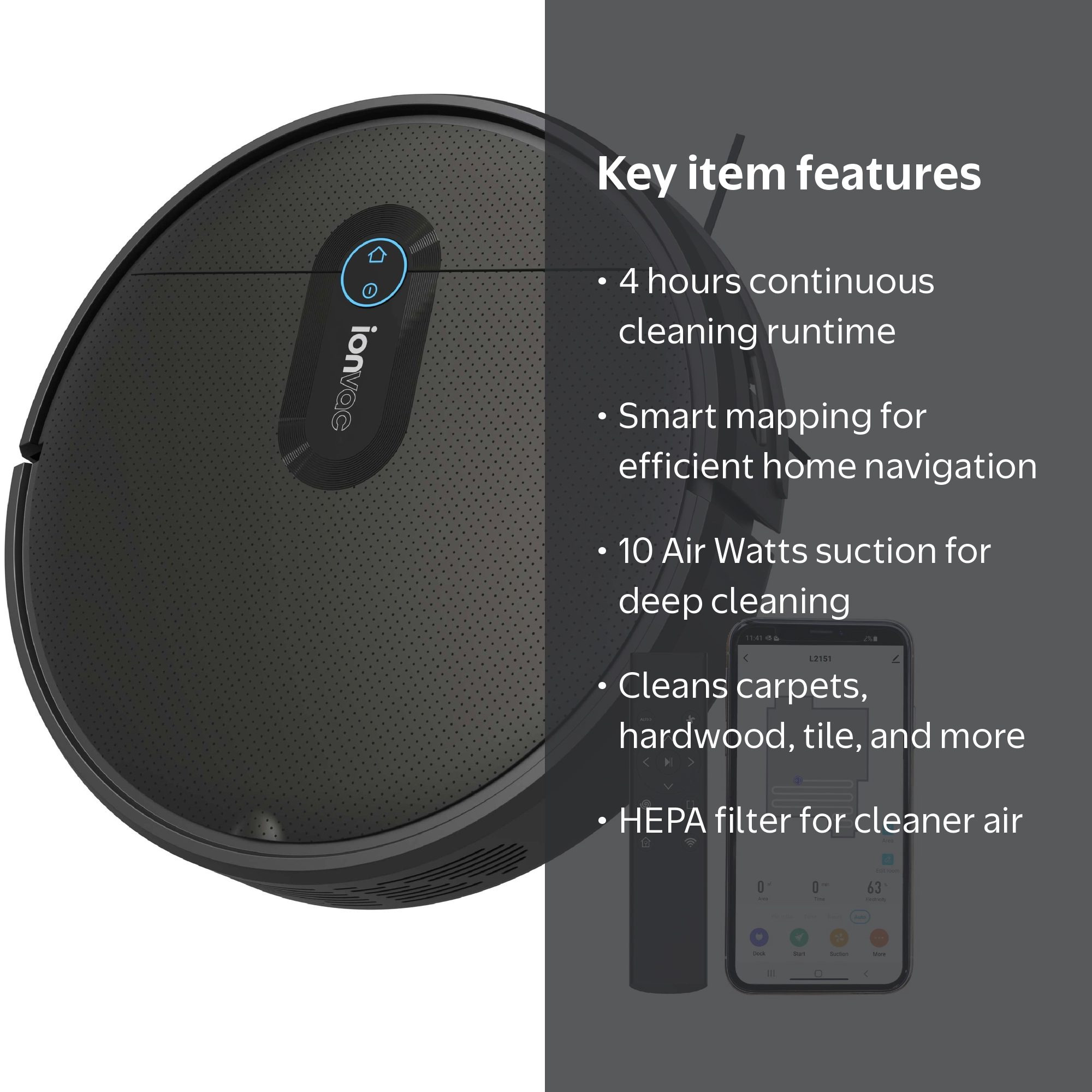 IonVac SmartClean V2 Robotic Floor Cleaner, 4 Hour Battery Life