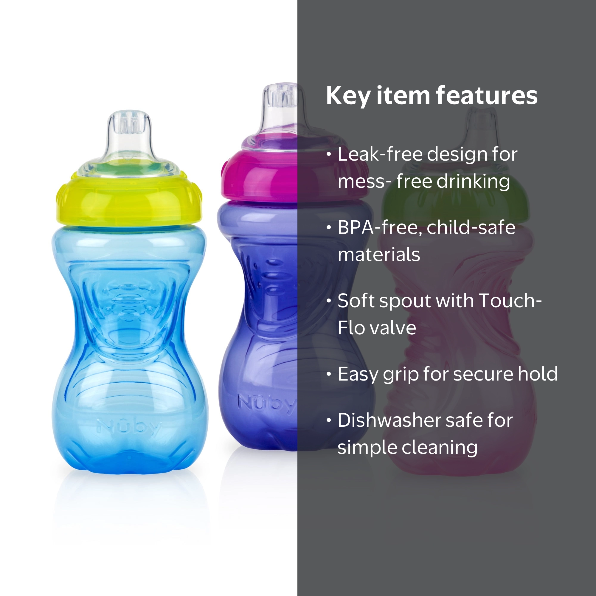 Nuby No-Spill Easy Grip Soft Spout Sippy Cup, Multicolor, 10 fl oz