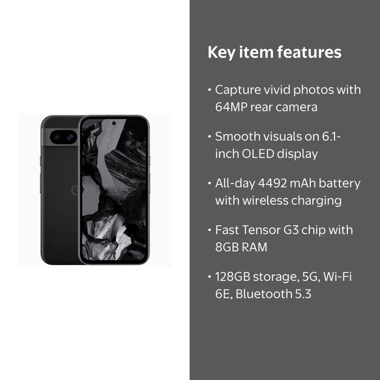 Google Pixel 8a 5G Cell Phone, 128GB, 8GB RAM, Obsidian - Walmart.com