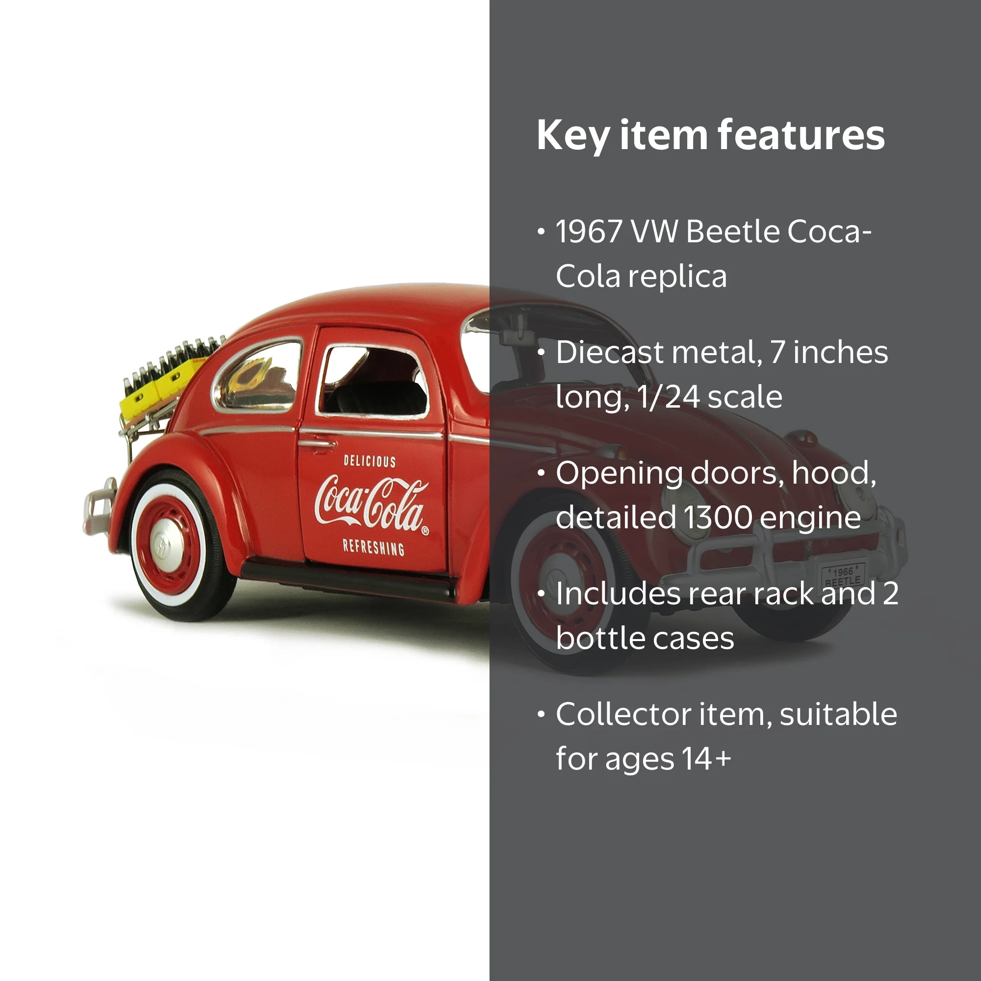 Coca-Cola 1/24 Scale 1967 VW Beetle Diecast Car w/ Rear Rack