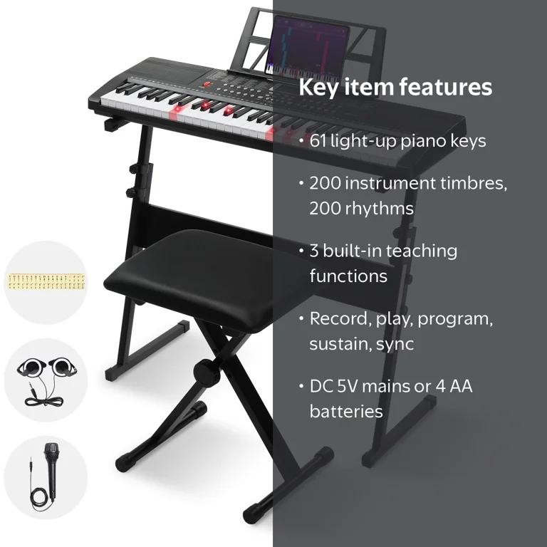 Ktaxon 61 Keys Keyboard Piano with Lighted Keys, Z-Stand, Piano