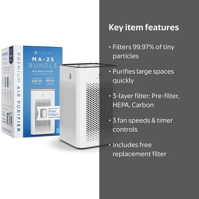 Medify MA-25 Air Purifier with Carbon & HEPA H13 Filters, 825 Sq