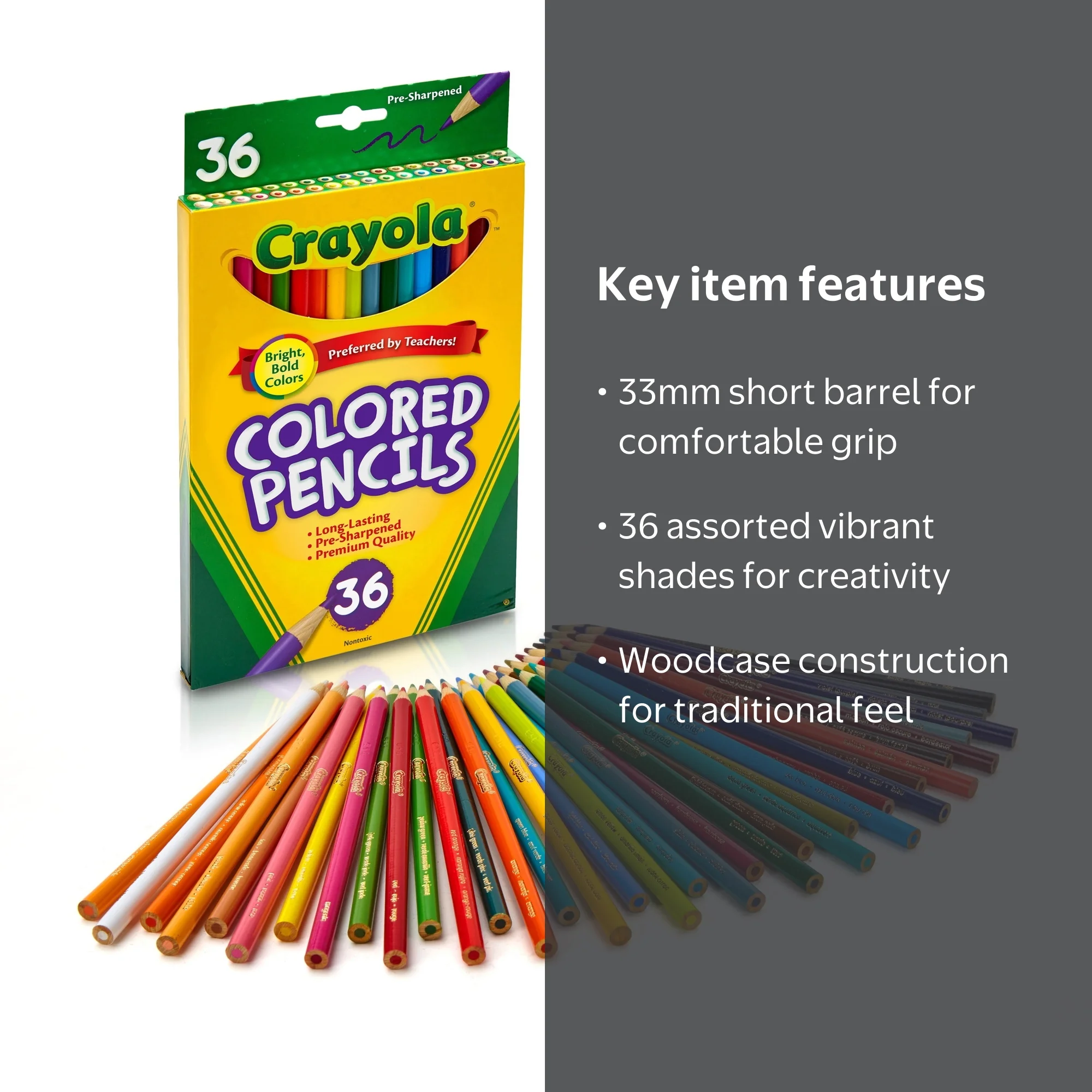Crayola Short Barrel Colored Woodcase Pencils, 33 Mm, 36 Assorted