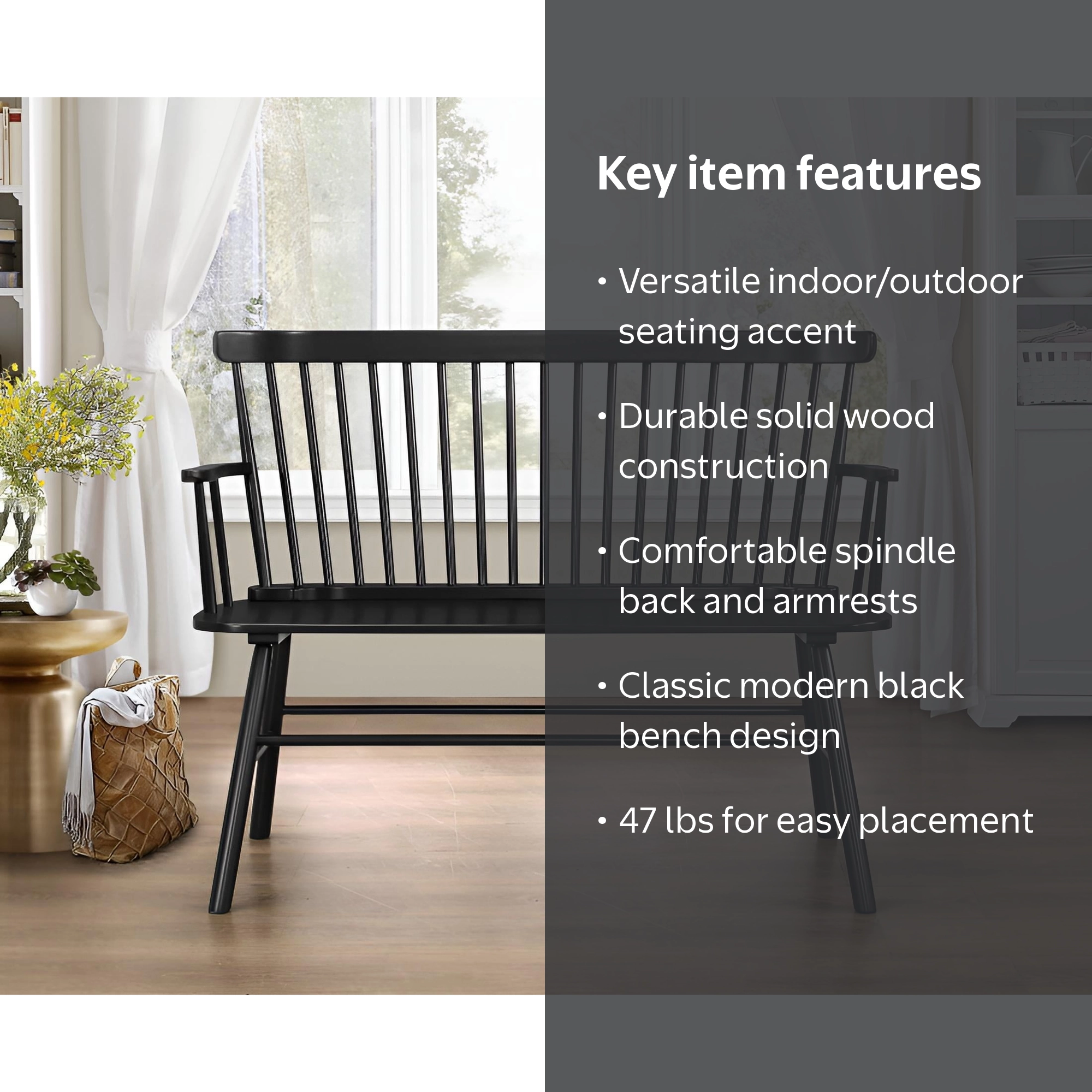 Crown Mark, Bench, Black, Traditional Spindleback Design - Walmart.com
