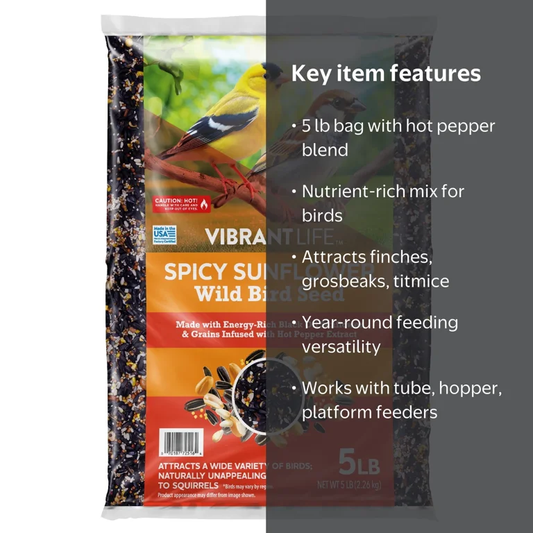 Vibrant Life Spicy Sunflower Wild Bird Seed, 5 lb Bag - Walmart.com
