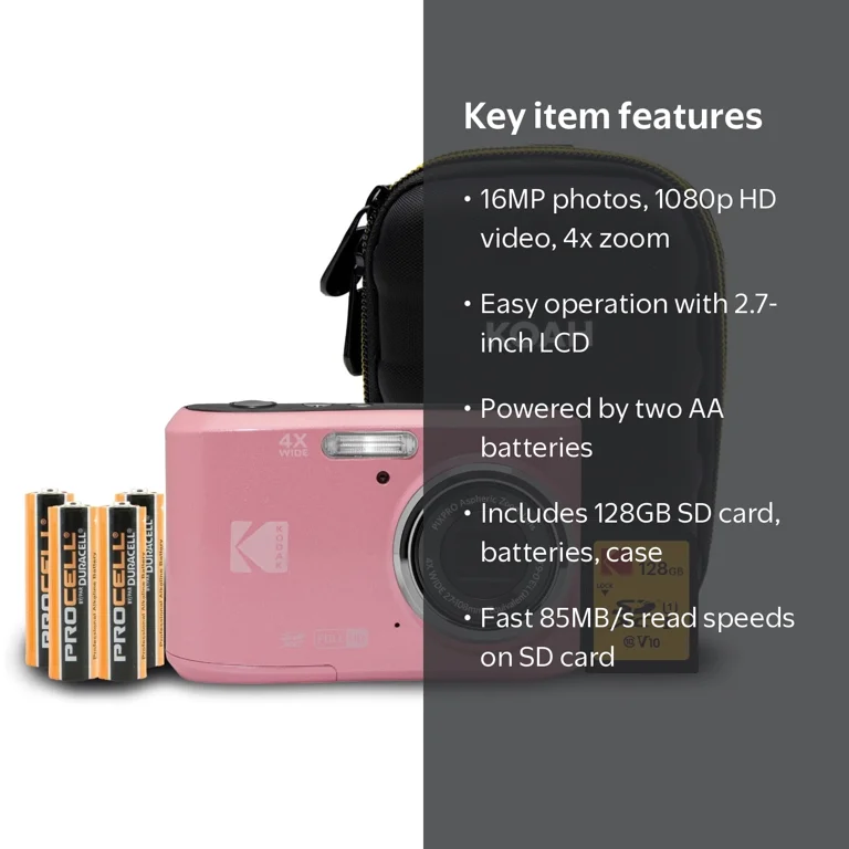 Kodak, Digital Camera, 16MP, 1080p Full HD Pink Bundle - Walmart.com