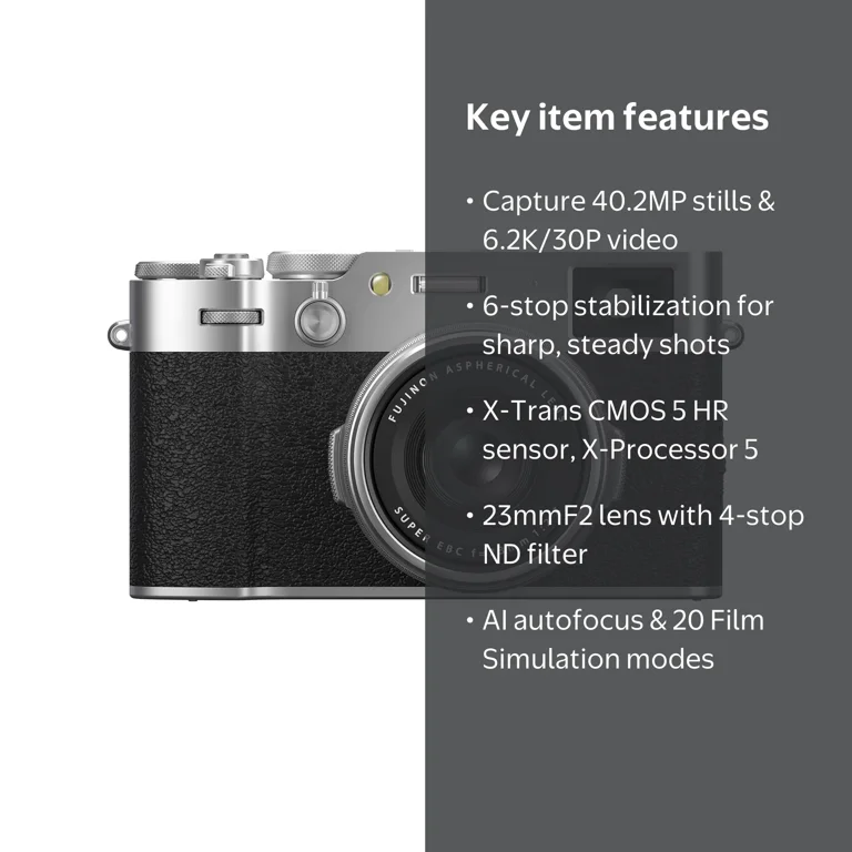 Fujifilm X100VI Digital Camera - Silver, 40.2MP, 6.2K Video