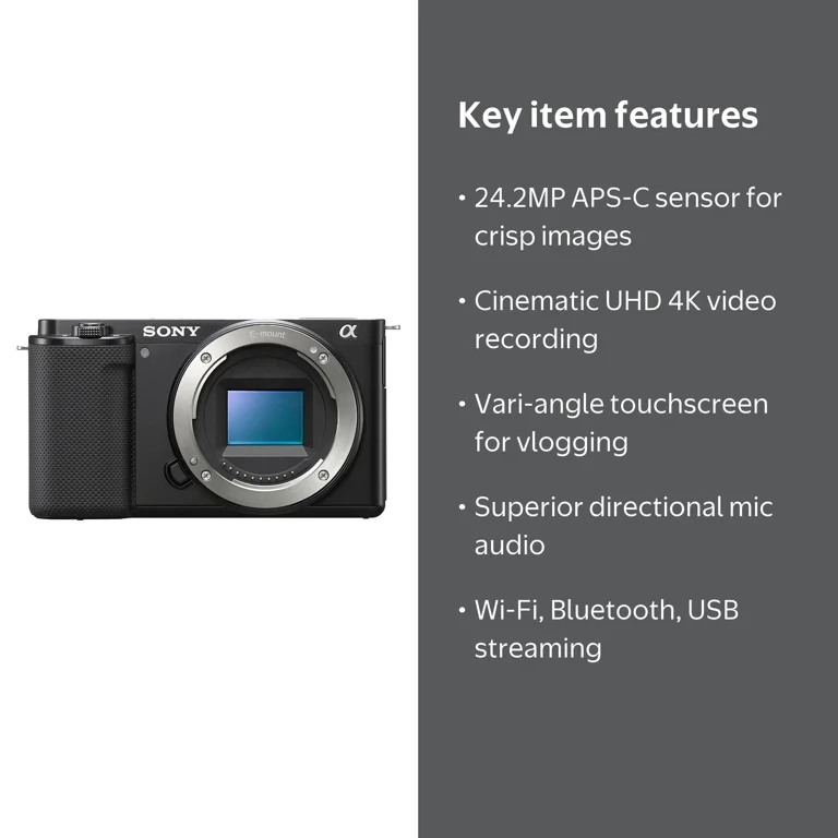 Sony ZV-E10 Mirrorless Camera (Body) with 2 Pack 128GB Memory Card