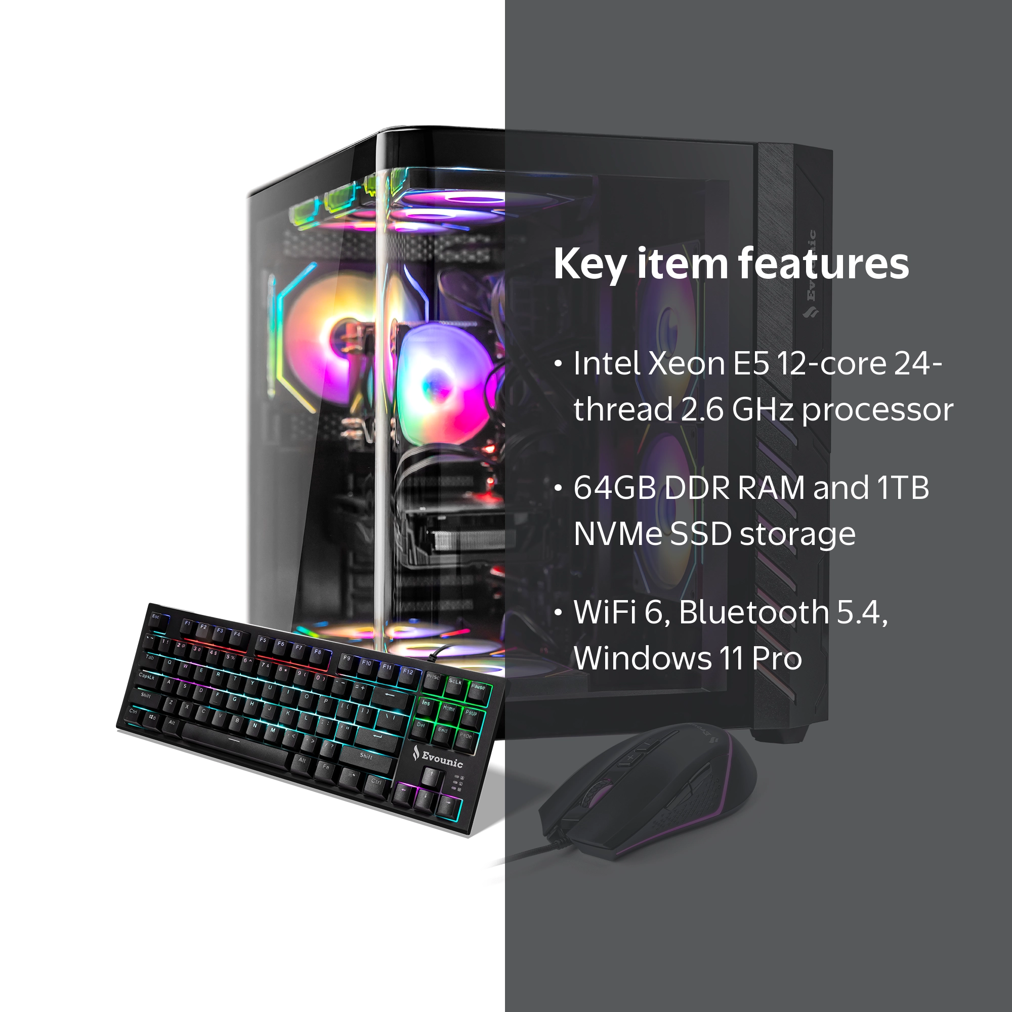 EVOUNIC Gaming PC Desktop Intel i7 Xeon E5 12 Cores 64GB RAM 1TB
