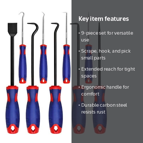 WORKPRO 9Pcs Precision Pick and Hook Set with Scraper, Hand Tools