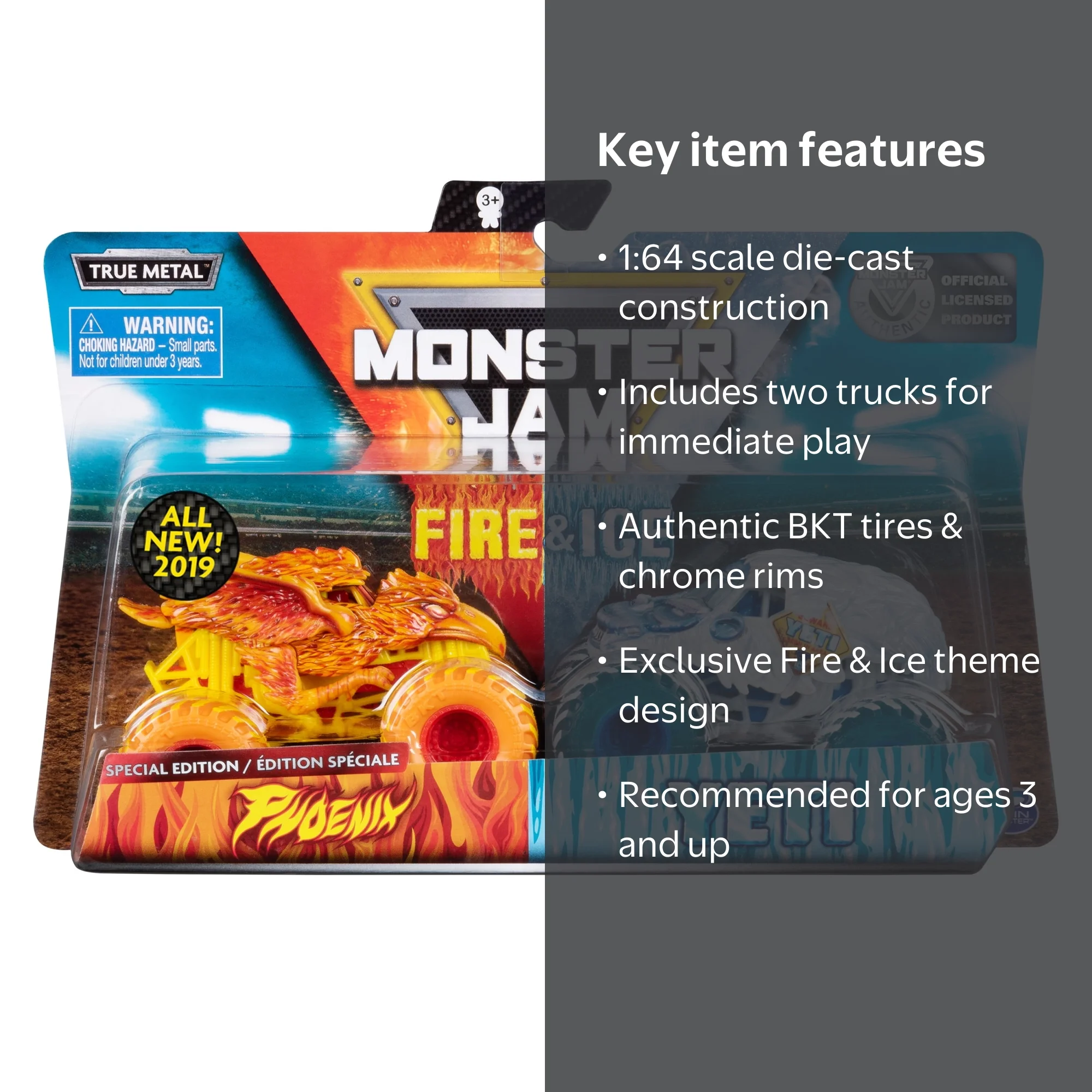 Monster Jam Fire & Ice Phoenix Vs. Yeti Monster Truck Die Cast