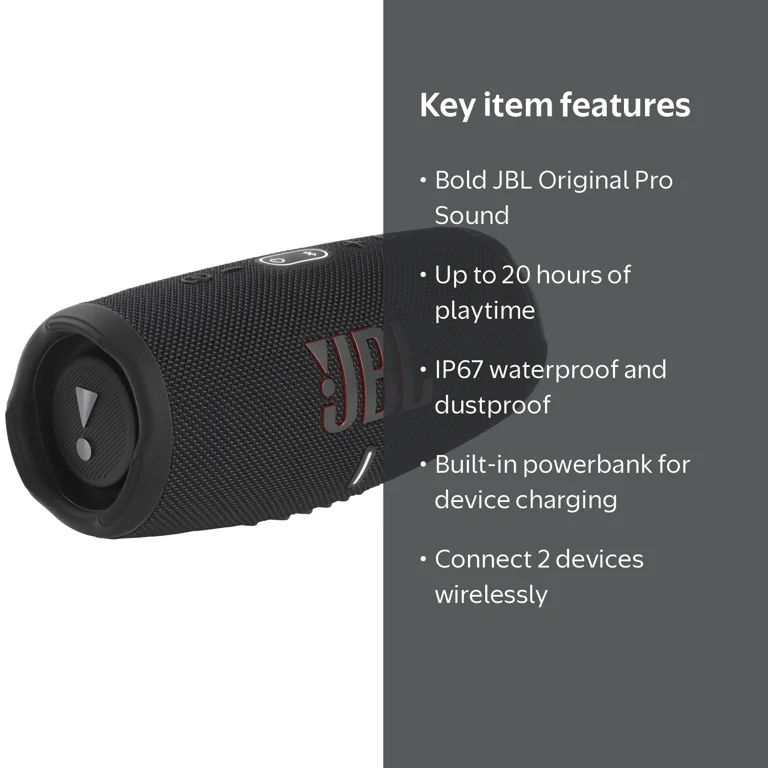 JBL, Portable Waterproof Speaker, Black, 20 Hours Playtime