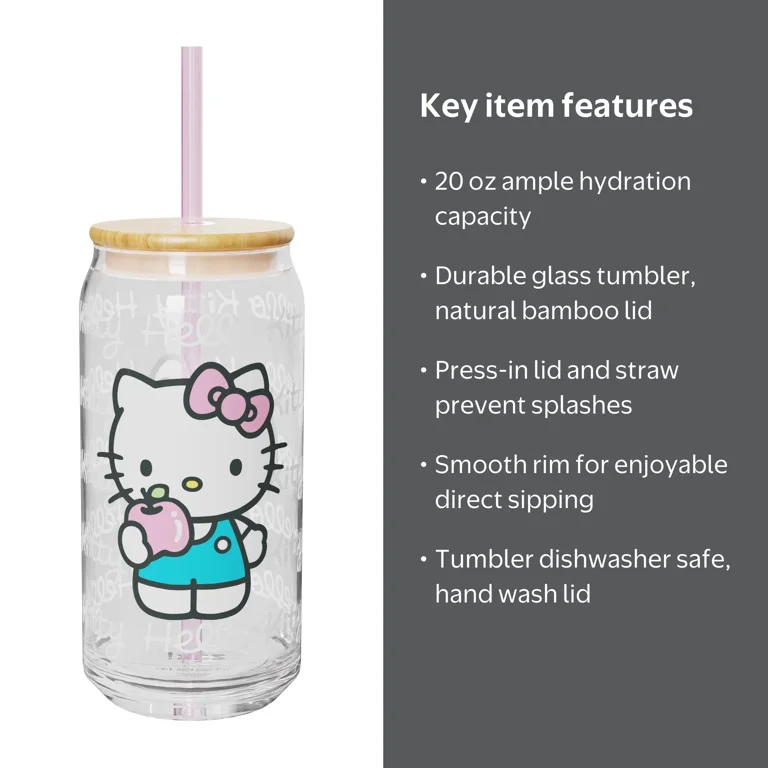 Zak Designs 20oz Hello Kitty Glass Hadley Tumbler - Walmart.com