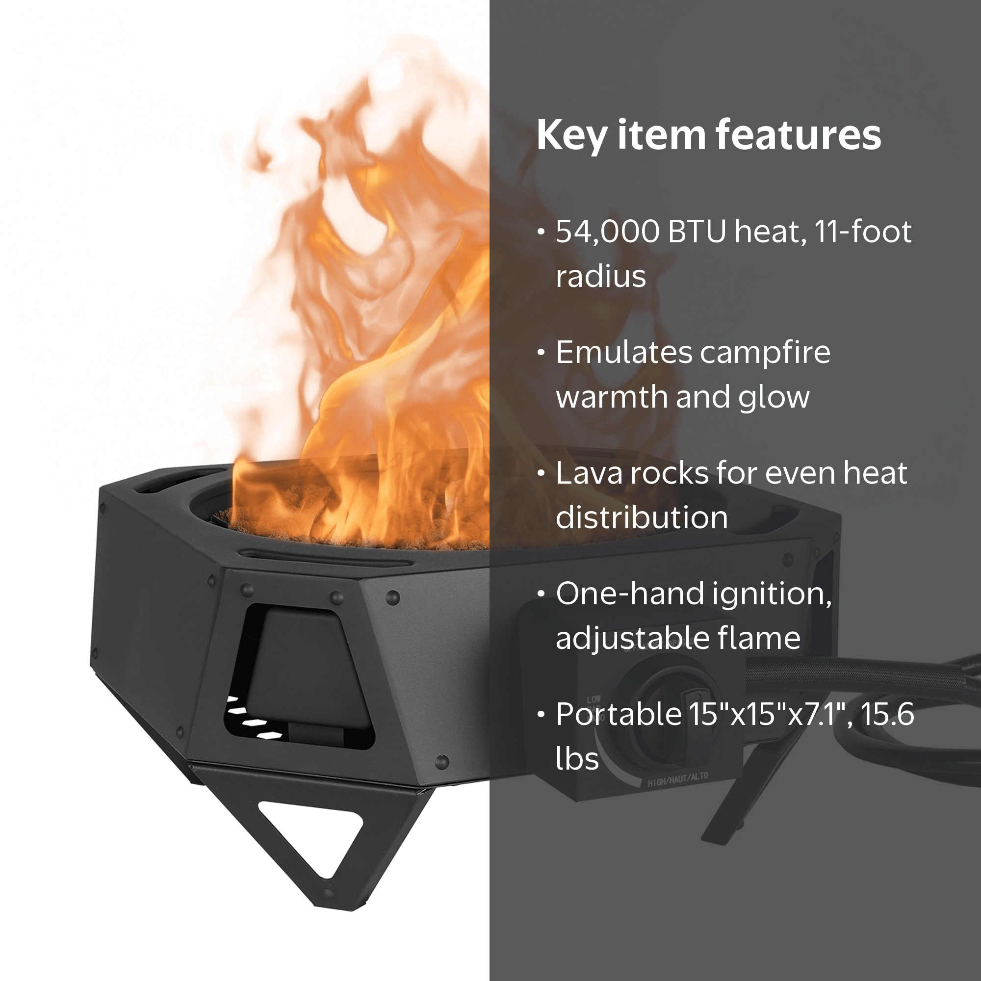 Ozark Trail 15 Inch Propane Black Steel Portable Fire Pit with