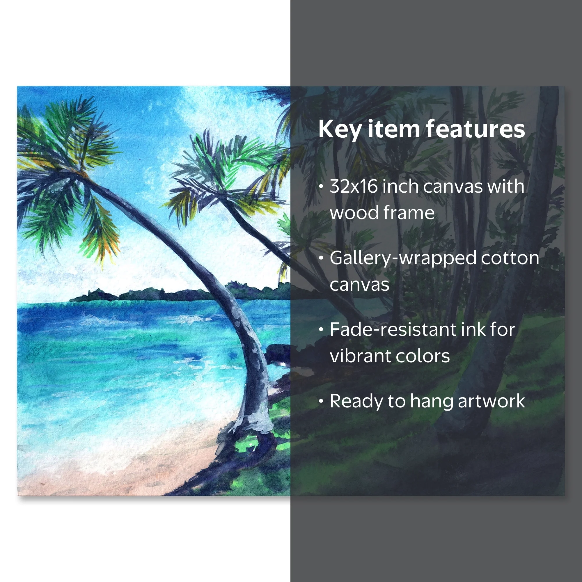 Designart Tropical Beach Paradise Palm Trees Canvas Art Print