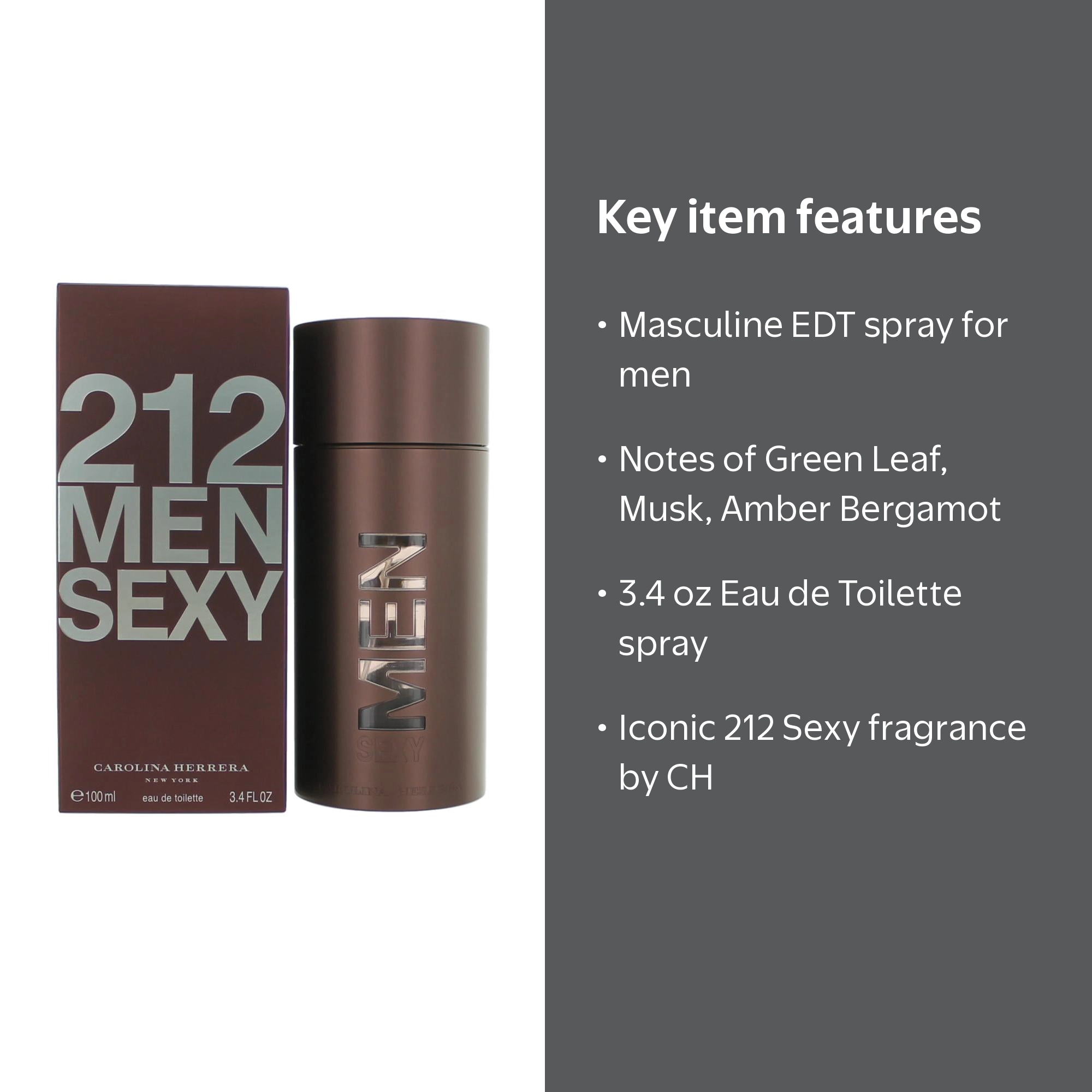 Carolina Herrera 212 Sexy Men EDT Spray 3.4 oz, Green Leaf Musk