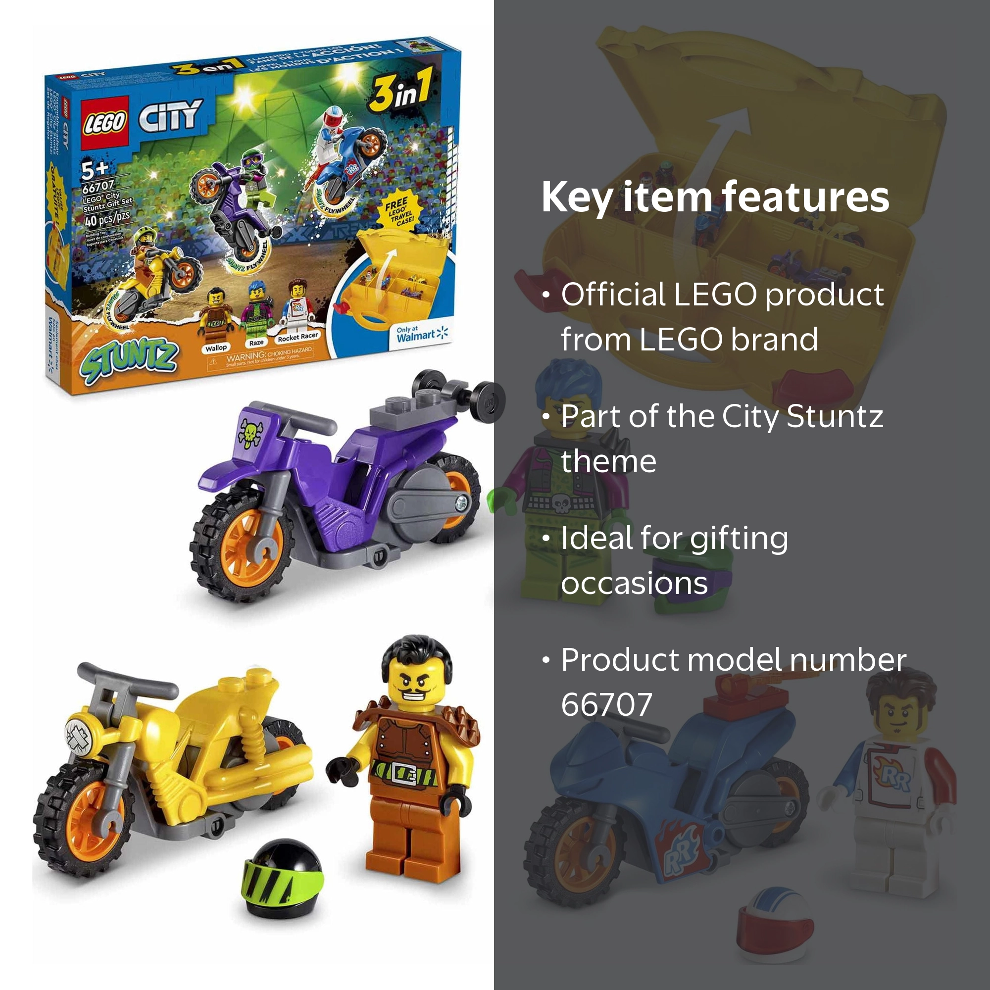 LEGO City Stuntz Playset: 3 Minifigures, 3 Bikes & Carrying Case