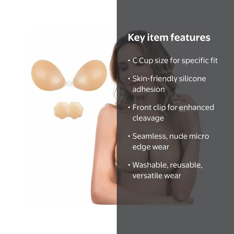 breast cups for backless dress Niidor, Strapless Sticky Bra, C, Beige, Reusable Backless Dress Wear