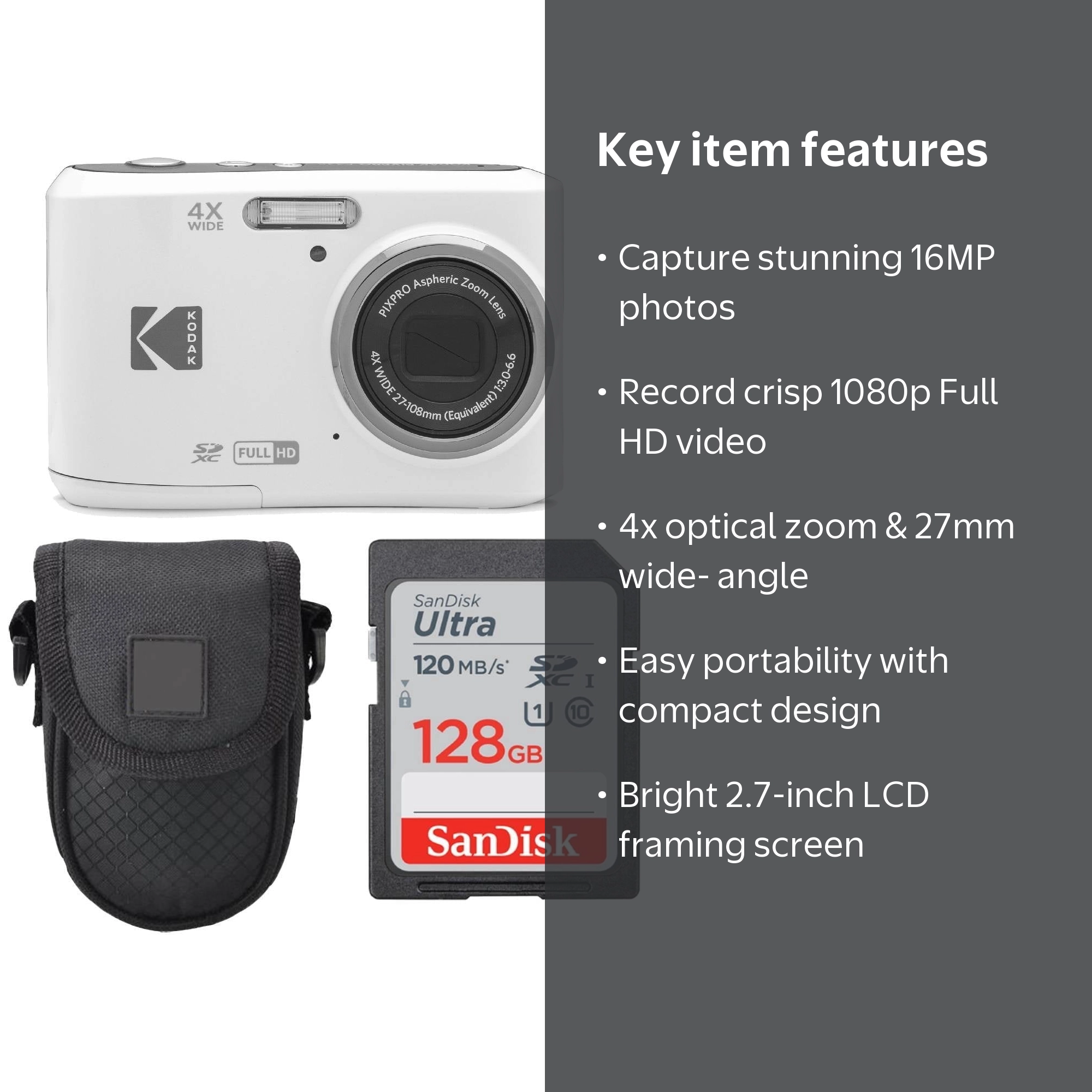 Kodak PIXPRO FZ45 Easy Photo Friendly Zoom Digital Camera (White