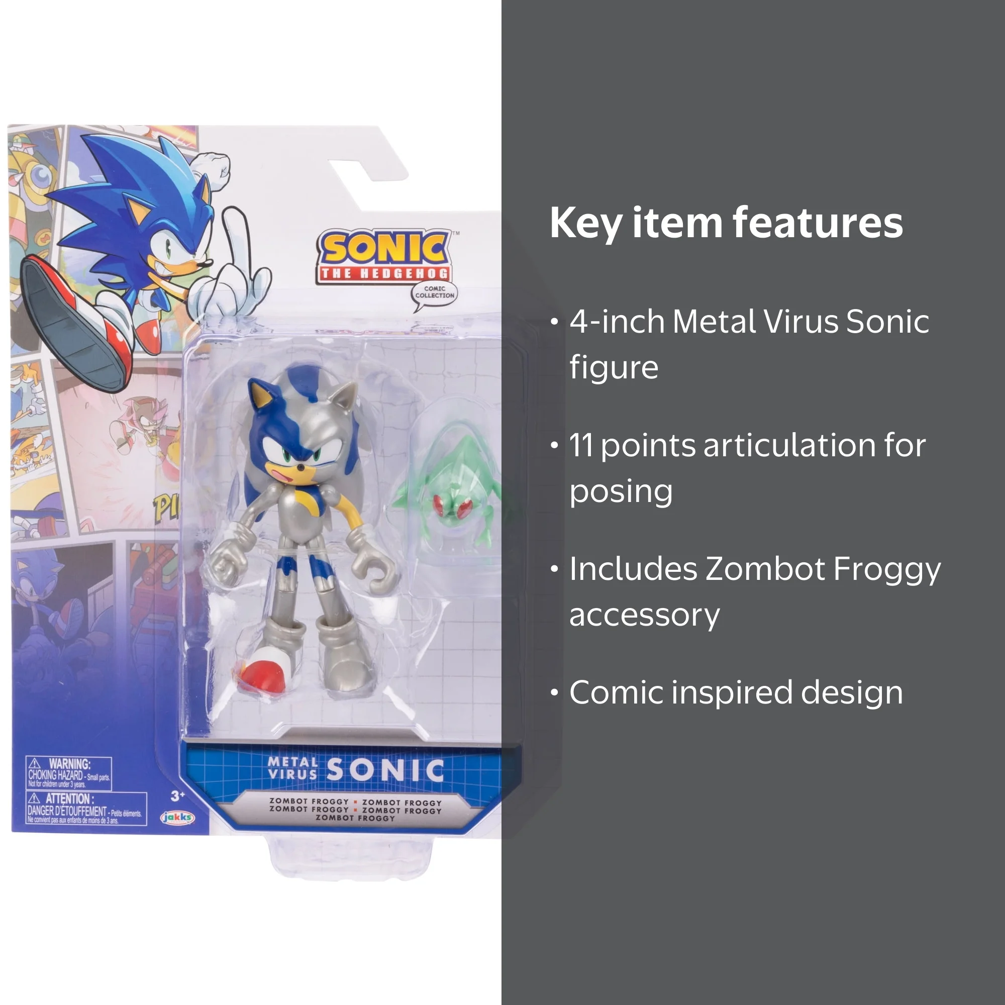 Sega 4 inch Tall Action Figure Comic Metal Virus Sonic with 11