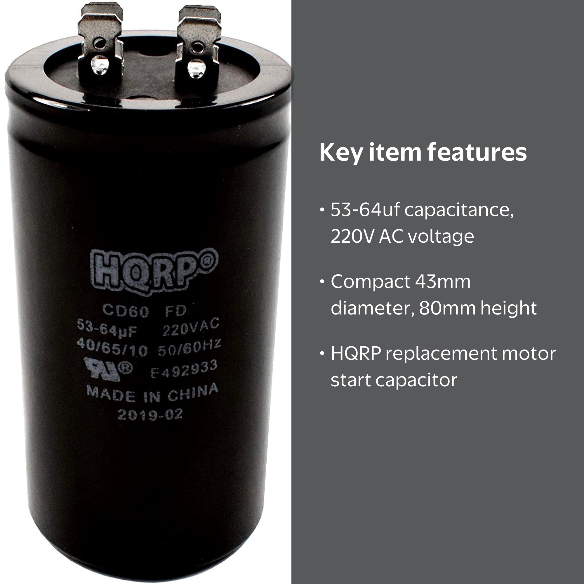 バラ6と11box HQRP Start Capacitor, 53-64 MFD, 220V, Compatible with LiftMaster