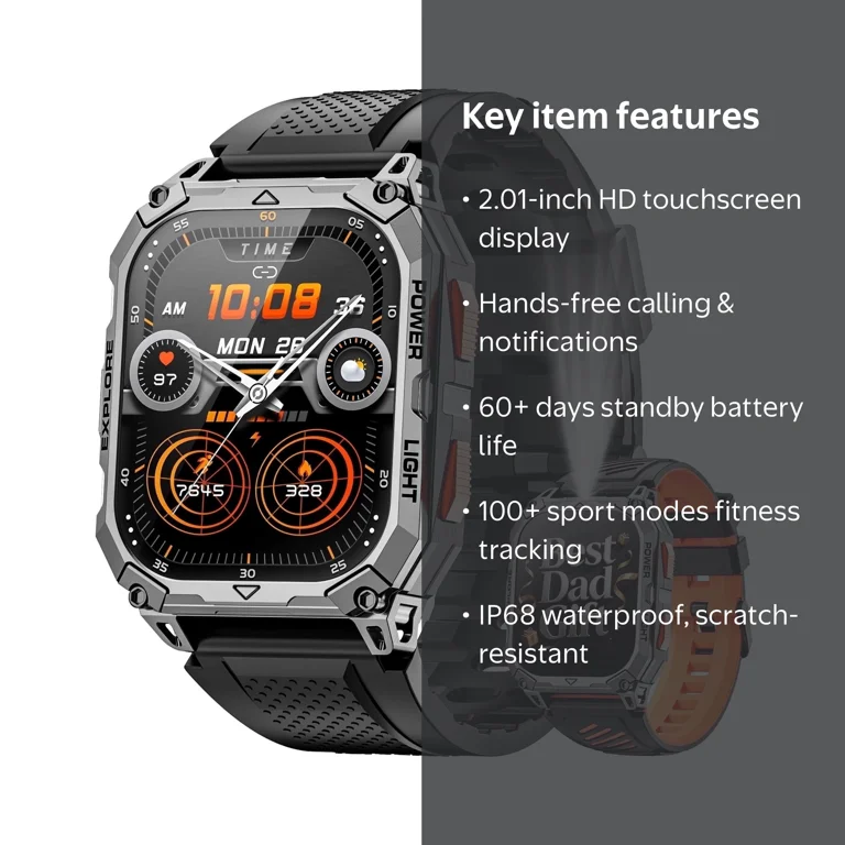 Haulvean 1000mAh Men Military Smart Watch, 2.01 inch with Answer