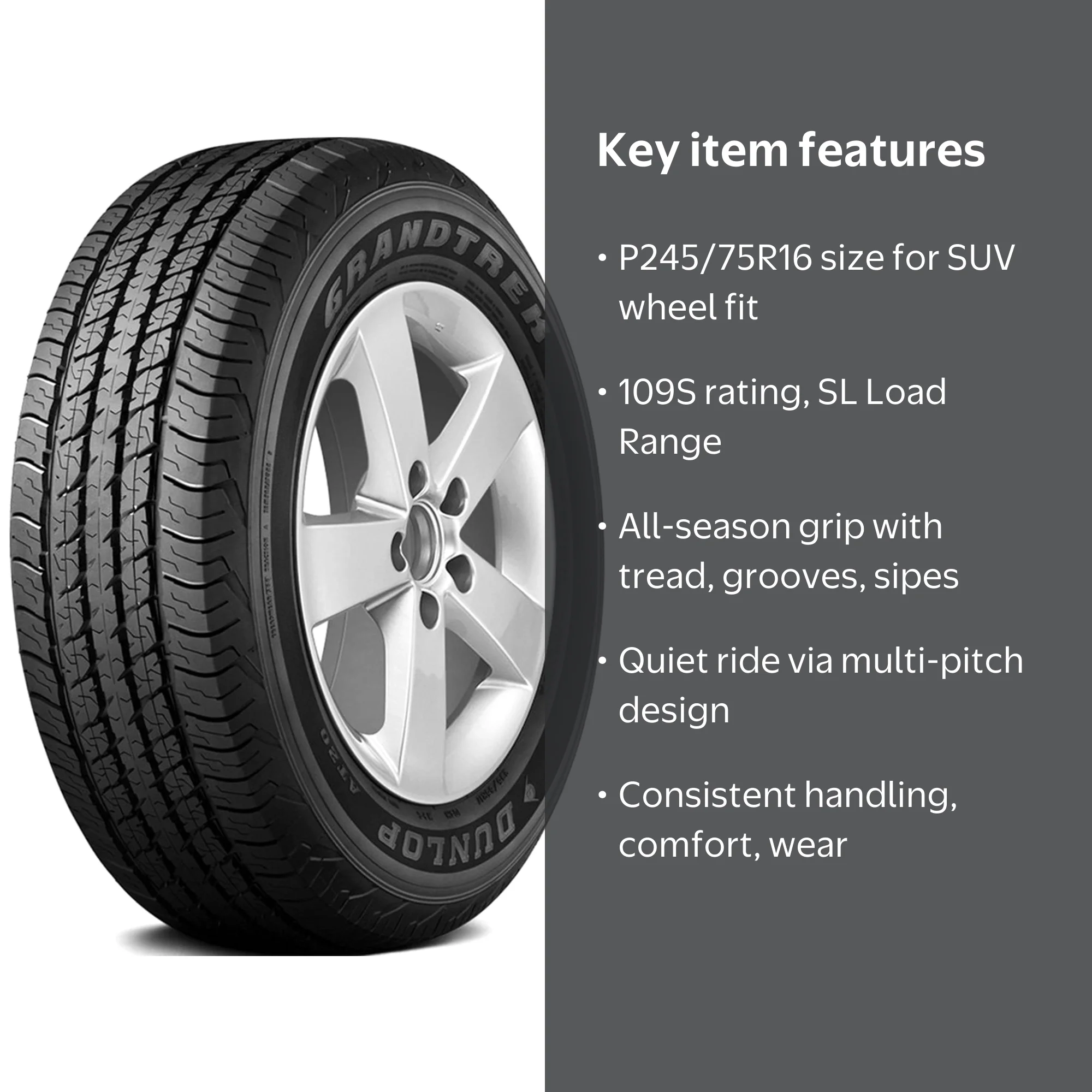 Dunlop Grandtrek AT20 All Season P245/75R16 109S Passenger Tire
