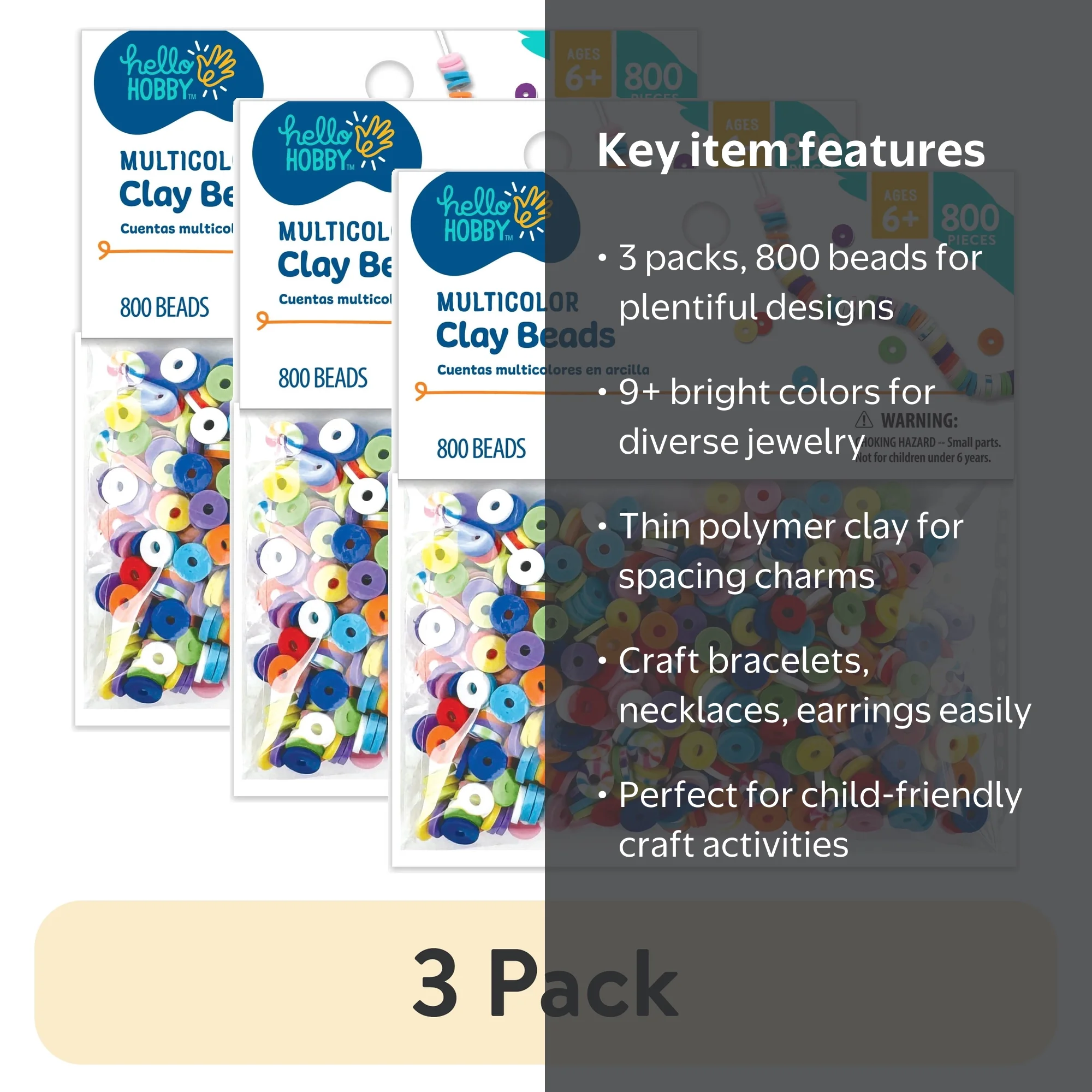 3 pack) Hello Hobby Multicolor Clay Beads, 800 Pieces - Walmart.com