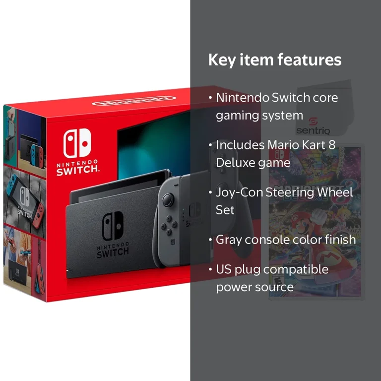 Nintendo Switch Set with Mario Kart 8 Deluxe Game, Gray Joy‑Cons