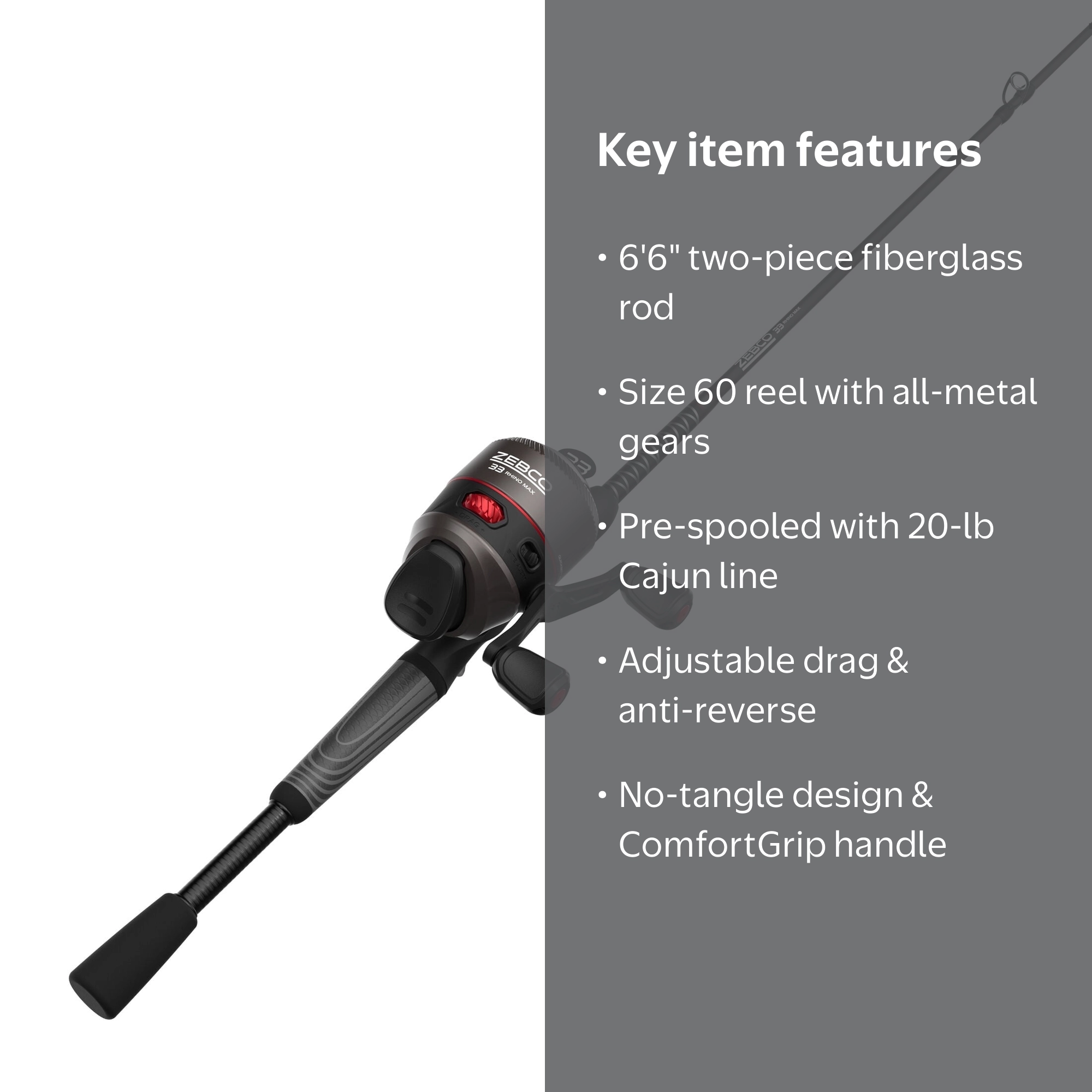 Zebco 33 Rhino Max Spincast Reel and Fishing Pole Combo, 6-Foot 6